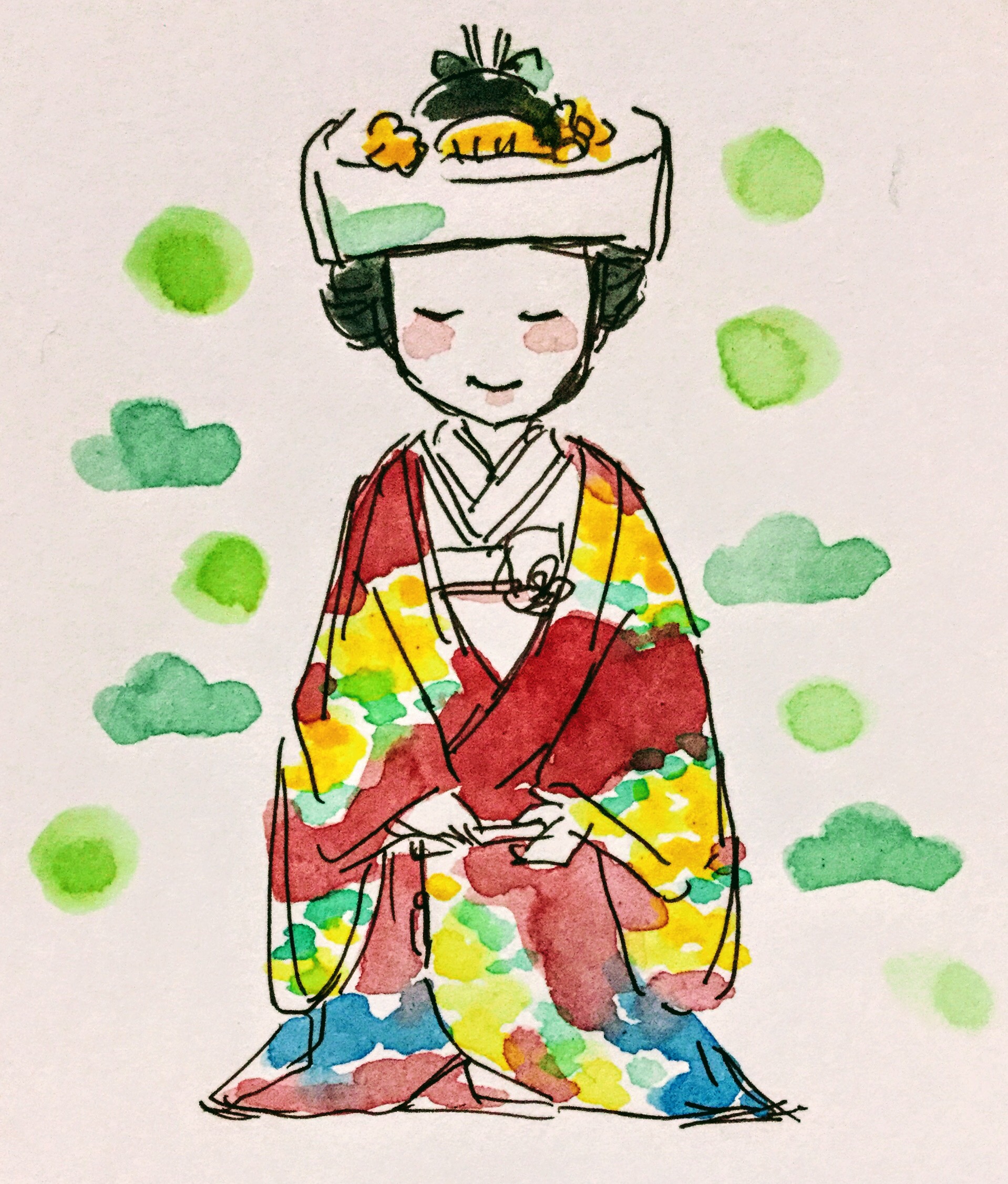 女性の憧れ 結婚式 花嫁衣装を水彩で描いてみました Happy Wedding 手描き似顔絵なつみかん