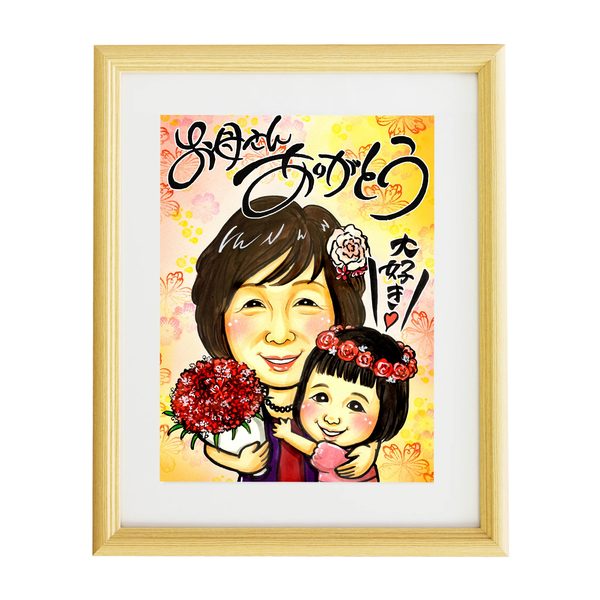 母の日の贈り物の似顔絵制作例