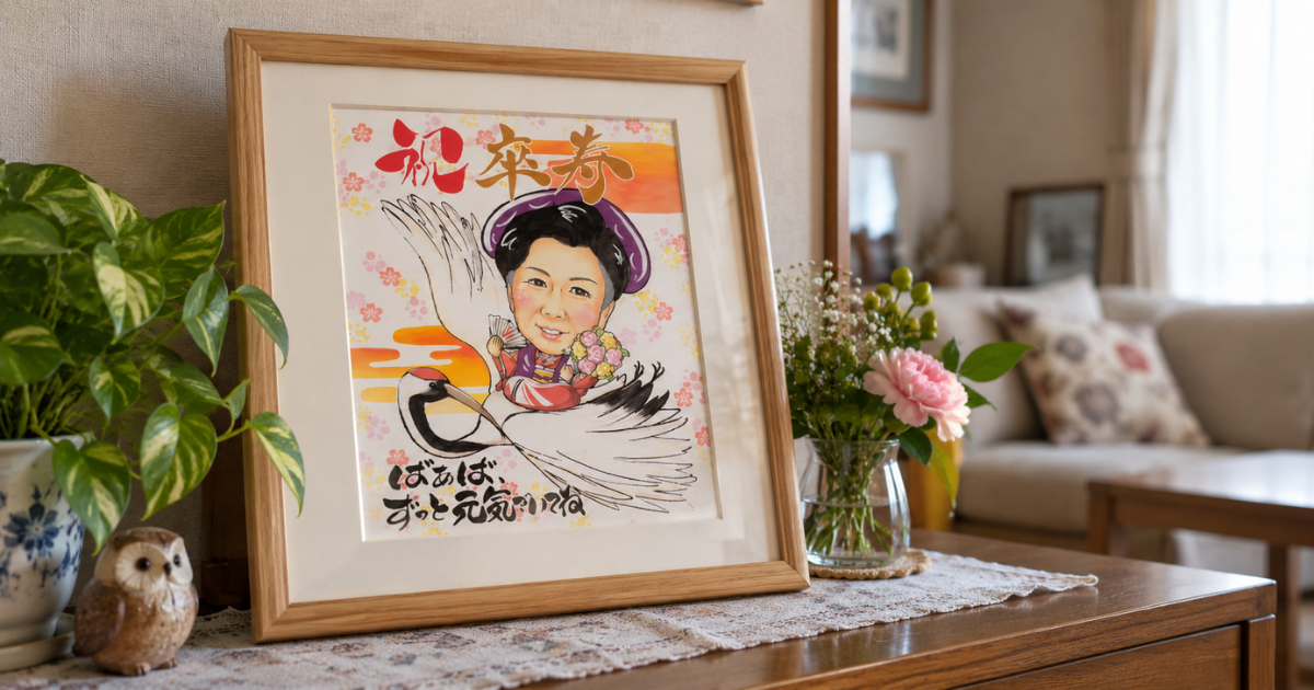 卒寿祝いに贈る手描き似顔絵ギフトのイメージ